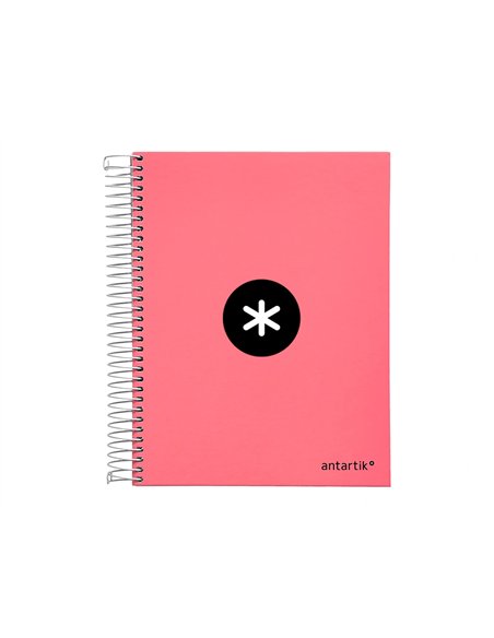 Cahier spirale antartik a4 100g couverture rembordee seyes sans bandes 4 trous coloris corail.