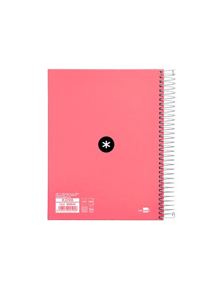 Cahier spirale antartik a4 100g couverture rembordee seyes sans bandes 4 trous coloris corail.