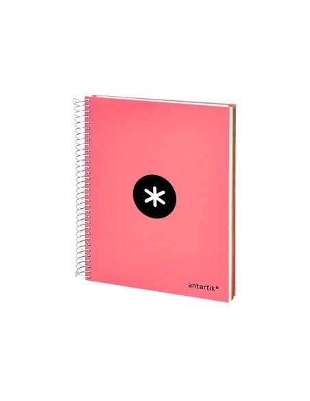 Cahier spirale antartik a4 100g couverture rembordee seyes sans bandes 4 trous coloris corail.