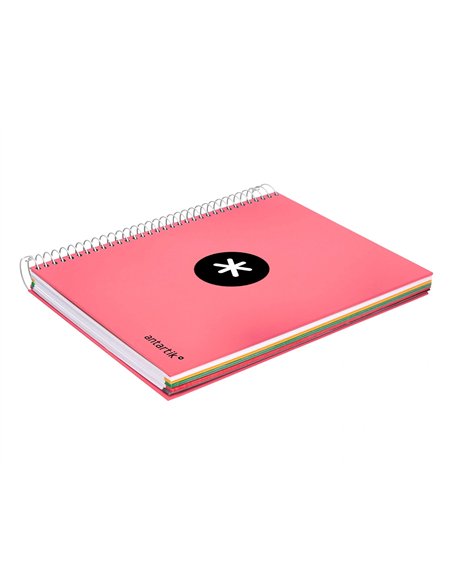 Cahier spirale antartik a4 100g couverture rembordee seyes sans bandes 4 trous coloris corail.