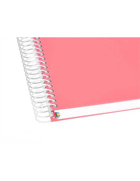 Cahier spirale antartik a4 100g couverture rembordee seyes sans bandes 4 trous coloris corail.