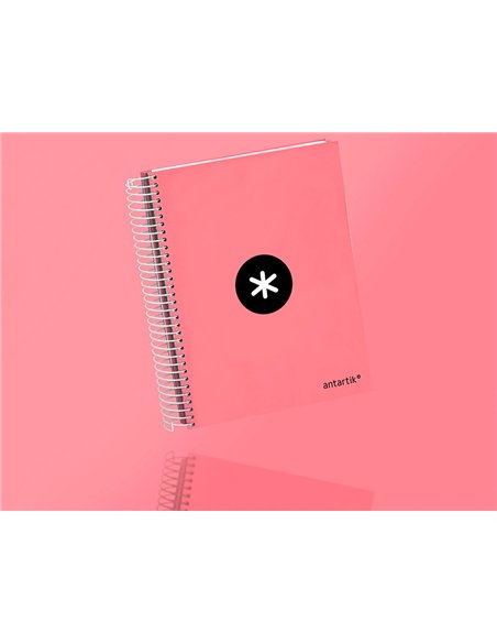 Cahier spirale antartik a4 100g couverture rembordee seyes sans bandes 4 trous coloris corail.