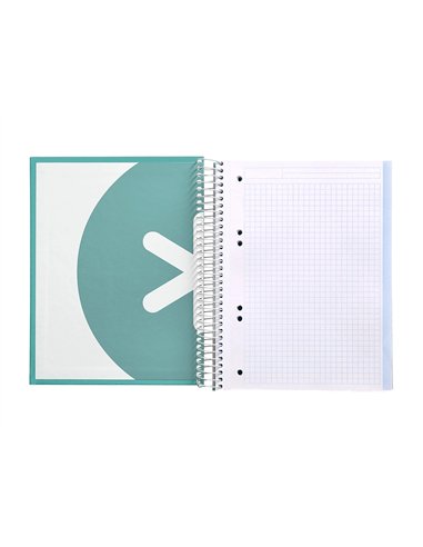 Cahier spirale antartik a5 240p 90g remborde quadrillage 5mm microperfore 5 bandes 6 trous coloris menthe.