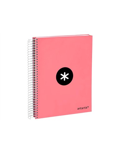 Cahier spirale antartik a5 240p 90g remborde quadrillage 5mm microperfore 5 bandes 6 trous coloris corail.