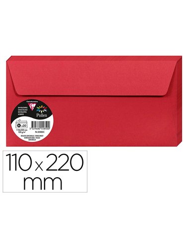 Enveloppe visite clairefontaine pollen dl 110x220mm 120g rouge groseille étui 20 unités.
