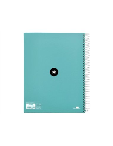 Cahier spirale antartik a4 240p 90g remborde quadrillage 5mm microperfore 5 bandes 4 trous coloris menthe.
