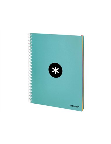 Cahier spirale antartik a4 240p 90g remborde quadrillage 5mm microperfore 5 bandes 4 trous coloris menthe.