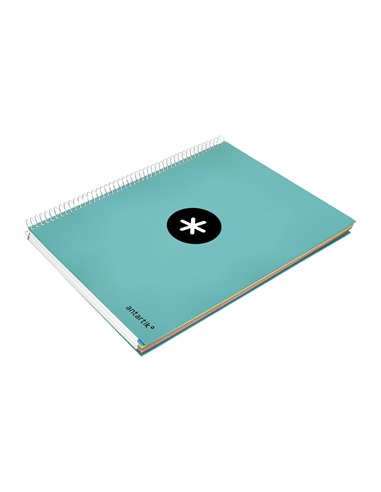 Cahier spirale antartik a4 240p 90g remborde quadrillage 5mm microperfore 5 bandes 4 trous coloris menthe.