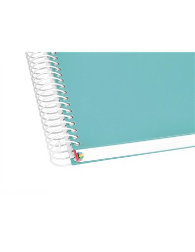 Cahier spirale antartik a4 240p 90g remborde quadrillage 5mm microperfore 5 bandes 4 trous coloris menthe.