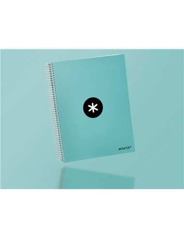 Cahier spirale antartik a4 240p 90g remborde quadrillage 5mm microperfore 5 bandes 4 trous coloris menthe.