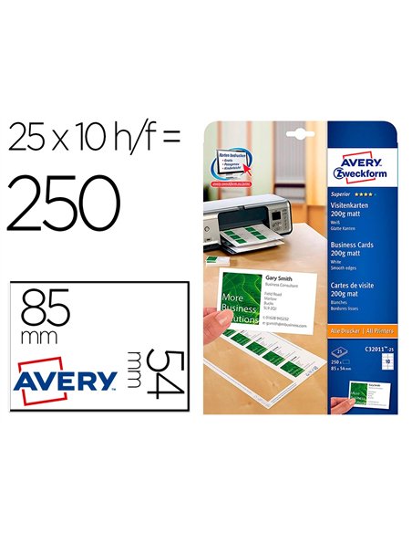 Carte de visite avery superieure jet encre et laser 200g lot 250 cartes.