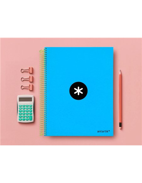 Cahier spirale antartik a4 240p 90g couverture rembordee quadrillage 5mm 4 trous coil-lock coloris bleu.