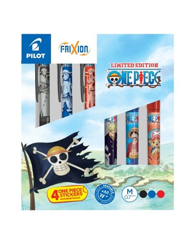 Coffret collector Pilot One Piece avec 3 stylos Frixion Ball + 3 stylos Frixion Ball Plus + 4 autocollants gratuits - Effaçables