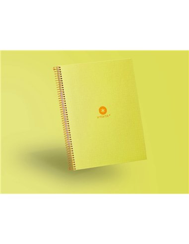 Cahier spirale antartik a4 80p 90g couverture cartonee reglure dot 4 trous coloris jaune.