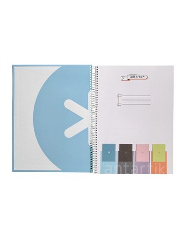 Cahier spirale antartik a4 80p 90g couverture cartonee reglure dot 4 trous coloris bleu ciel.