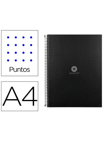 Cahier spirale antartik a4 80p 90g couverture cartonee reglure dot 4 trous coloris noir.