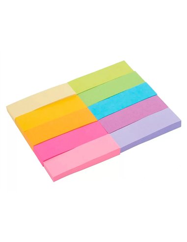 Marque-pages en papier post-it 10 blocs x 50 feuilles 15x50mm coloris assortis.