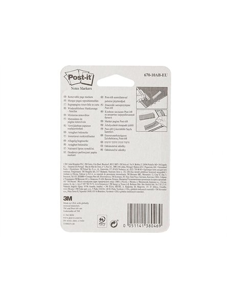 Marque-pages en papier post-it 10 blocs x 50 feuilles 15x50mm coloris assortis.