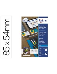 Carte visite avery impression jet d'encre recto verso 260g/m2 85x54mm bords lisses blanc mat pochette 80 unités.