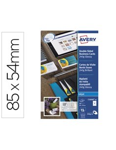 Carte visite avery impression jet d'encre recto verso 240g/m2 85x54mm bords lisses blanc brillant pochette 80 unités.