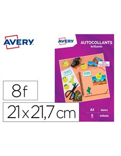 Autocollants avery brillant a4 jet d encre paquet de 8 coloris blanc.