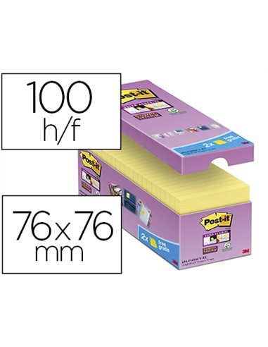 Bloc-notes post-it 76x76mm 100f/bloc repositionnables coloris jaune lot 16 blocs + 4 gratuits.