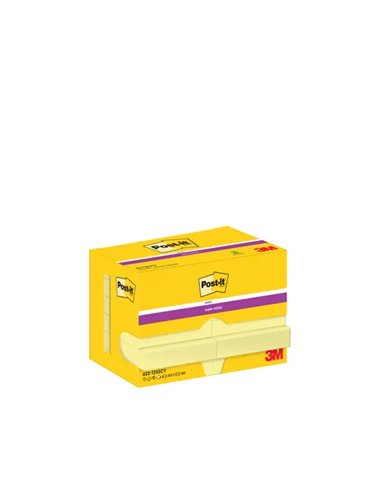 Bloc-notes post-it super sticky 47.6x47.6mm 90f repositionnables coloris jaune 622-12sscy -eu paquet 12 unites.
