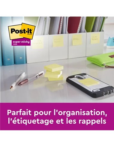 Bloc-notes post-it super sticky 47.6x47.6mm 90f repositionnables coloris jaune 622-12sscy -eu paquet 12 unites.