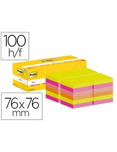 Bloc-notes post-it 76x76mm 100f repositionnables coloris assortis boite 24 blocs (18+6 gratuits).