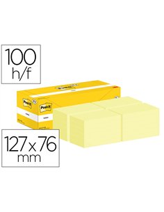 Bloc-notes post-it 127x76mm 100f repositionnables coloris jaune boite 24 blocs (18+6 gratuits).