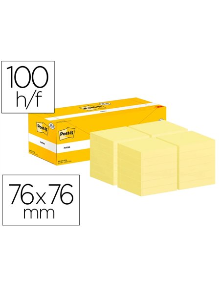 Bloc-notes post-it 76x76mm 100f repositionnables coloris jaune boite 24 blocs (18+6 gratuits) 7100319213.