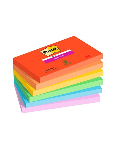 Bloc notes post-it super sticky collection playful 76 x 127 mm, 6 blocs 90 feuilles.