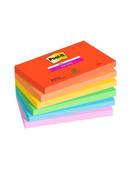 Bloc notes post-it super sticky collection playful 76 x 127 mm, 6 blocs 90 feuilles.