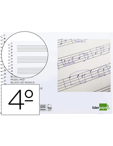 Cahier musique liderpapel portee 3mm cuarto 20 feuilles 100gr.
