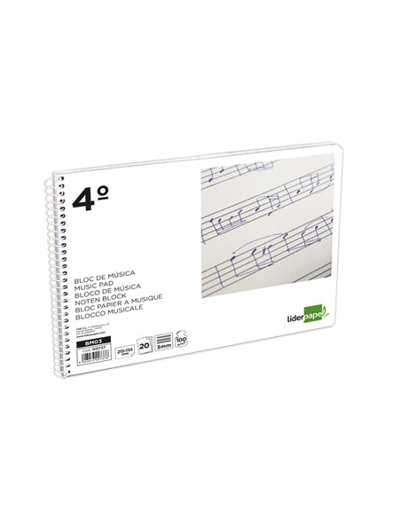 Cahier musique liderpapel portee 3mm cuarto 20 feuilles 100gr.