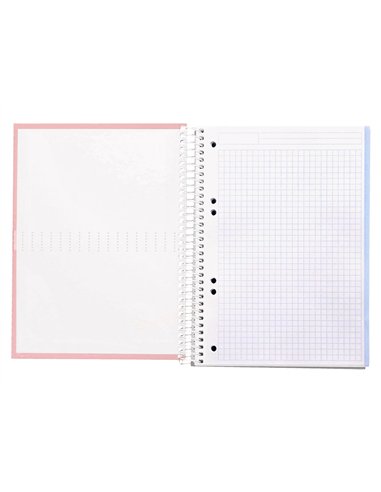 Cahier spirale liderpapel crafty couverture contrecollée a5 240p 90g/m2 5x5mm microperforé 6 trous coloris rose.