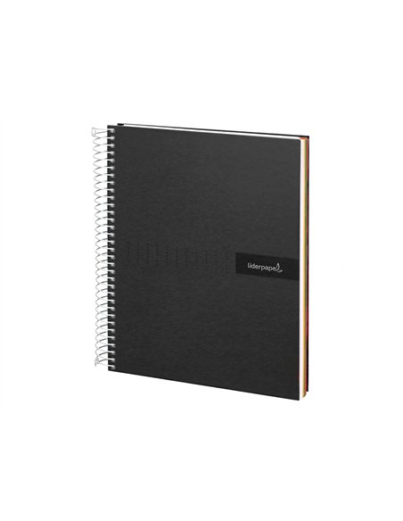 Cahier spirale liderpapel crafty couverture contrecollée a5 240p 90g/m2 5x5mm microperforé 6 trous coloris noir.