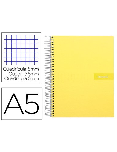 Cahier spirale liderpapel crafty couverture contrecollée a5 240p 90g/m2 5x5mm microperforé 6 trous coloris jaune.