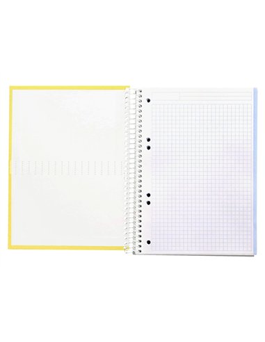 Cahier spirale liderpapel crafty couverture contrecollée a5 240p 90g/m2 5x5mm microperforé 6 trous coloris jaune.