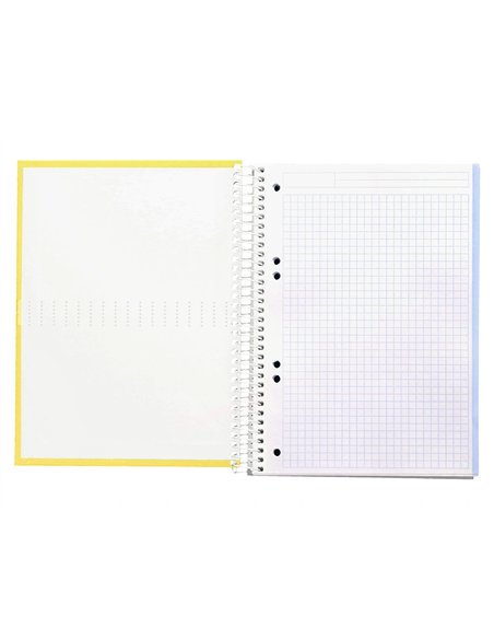 Cahier spirale liderpapel crafty couverture contrecollée a5 240p 90g/m2 5x5mm microperforé 6 trous coloris jaune.