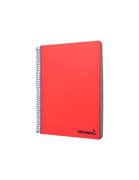 Cahier spirale liderpapel a5 micro wonder 240 pages 90g 5x5mm 6 trous 5 bandes couleurs rouge.