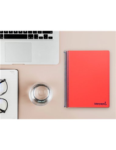 Cahier spirale liderpapel a5 micro wonder 240 pages 90g 5x5mm 6 trous 5 bandes couleurs rouge.