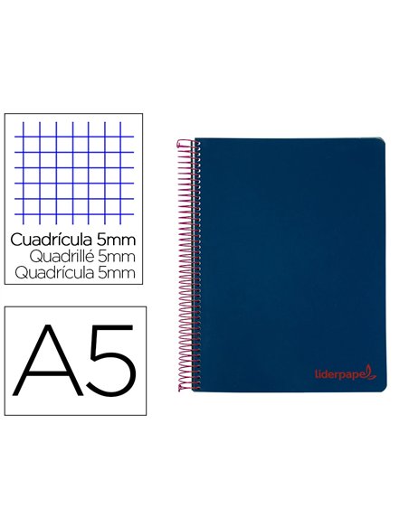 Cahier spirale liderpapel a5 micro wonder 240 pages 90g 5x5mm 6 trous 5 bandes couleurs bleu marine.