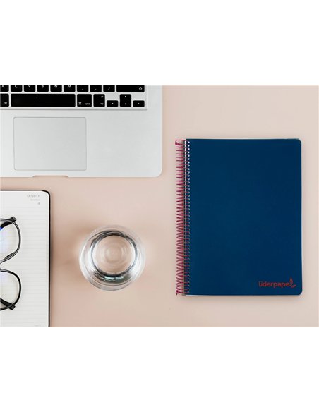 Cahier spirale liderpapel a5 micro wonder 240 pages 90g 5x5mm 6 trous 5 bandes couleurs bleu marine.