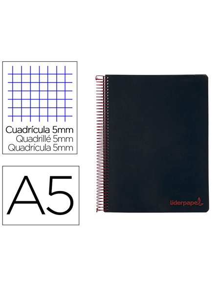 Cahier spirale liderpapel a5 micro wonder 240 pages 90g 5x5mm 6 trous 5 bandes couleurs noir.