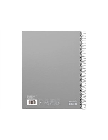 Cahier spirale liderpapel jolly couverture contrecollée a5 280p 75g/m2 5x5mm microperforé 6 trous coloris assortis.
