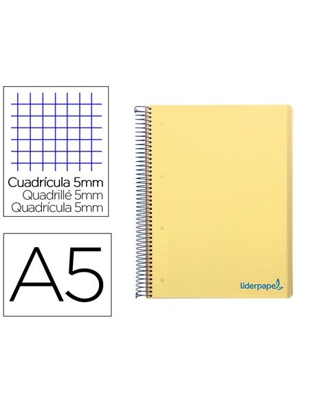 Cahier spirale liderpapel a5 micro wonder 240 pages 90g 5x5mm 6 trous 5 bandes couleurs jaune.