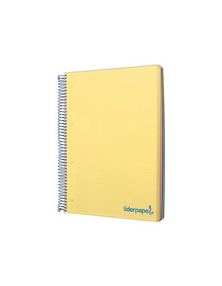 Cahier spirale liderpapel a5 micro wonder 240 pages 90g 5x5mm 6 trous 5 bandes couleurs jaune.