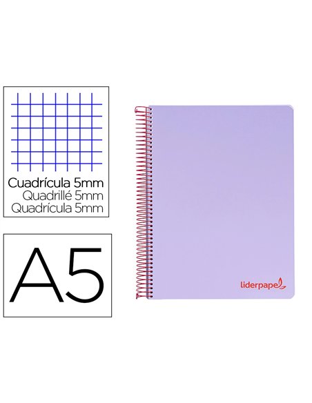 Cahier spirale liderpapel a5 micro wonder 240 pages 90g 5x5mm 6 trous 5 bandes couleurs violet.