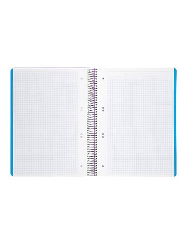 Cahier spirale liderpapel a5 micro wonder 240 pages 90g 5x5mm 6 trous 5 bandes couleurs violet.